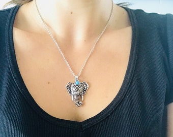 Elephant Necklace - Boho Necklace-Silver Necklace-Elephant Pendant