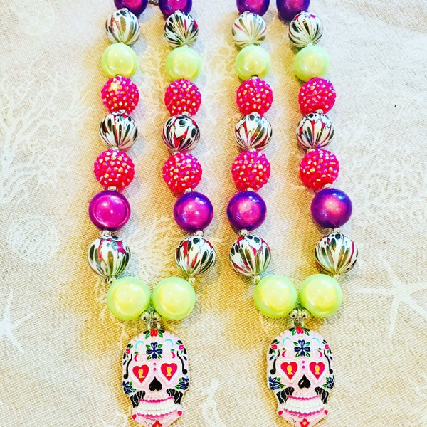 Sugar Skull Necklace - Chunky Necklace Sugar Skull- Halloween Necklace - Kids Skull Necklace -Kids Halloween Necklace