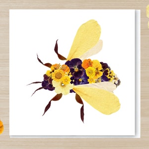 Pressed Flower PRINTED card, BUMBLE BEE card, Honeycomb, Insect card, Botanical blank card, Floral design card, Beekeeper card image 1