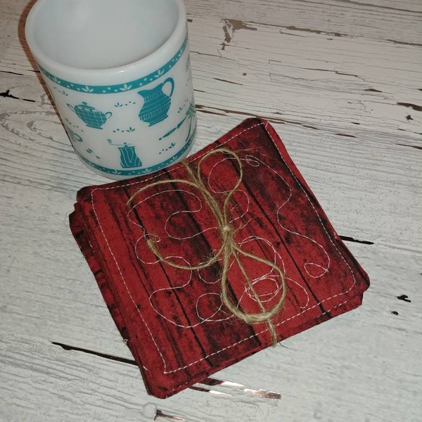 Red Barn Quilted Fabric Coasters Set