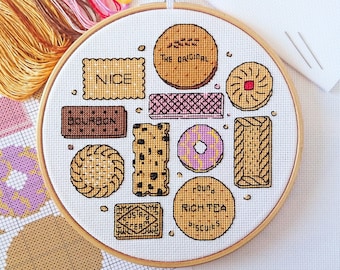 PATTERN Biscuits Sampler 2024 Cross Stitch Chart - Instant Download PDF - Fun & Easy Modern Craft for Adults British Teatime - for 14 count