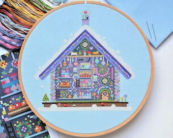 PATTERN Fairy Cottage Cross Stitch Chart - Modern Original Colourful Christmas Mindfulness Craft Idea Cut-Through Cute Motifs DMC Thread Key