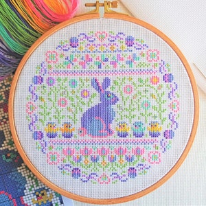 KIT Easter Sampler Cross Stitch Kit - Best Quality Modern Craft for Adults - Optional 7.5-inch Hoop - 14 count Zweigart Aida and DMC Threads