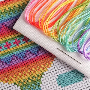 KIT Rainbow Balloon Cross Stitch Kit Best Quality Easy Modern Craft Kit for Adults Optional 6-inch Hoop Zweigart Fabric & DMC Threads image 10