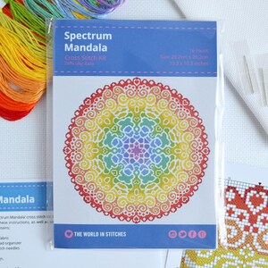 KIT Spectrum Mandala Cross Stitch Kit Best Quality Modern Craft for Adults Large Geometric Design 16 count Zweigart Aida and DMC Threads image 2