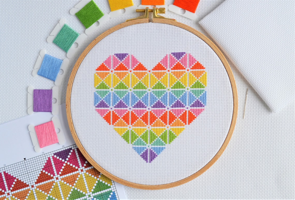 PATTERN Geometric Heart Cross Stitch Chart Quick and Easy Etsy