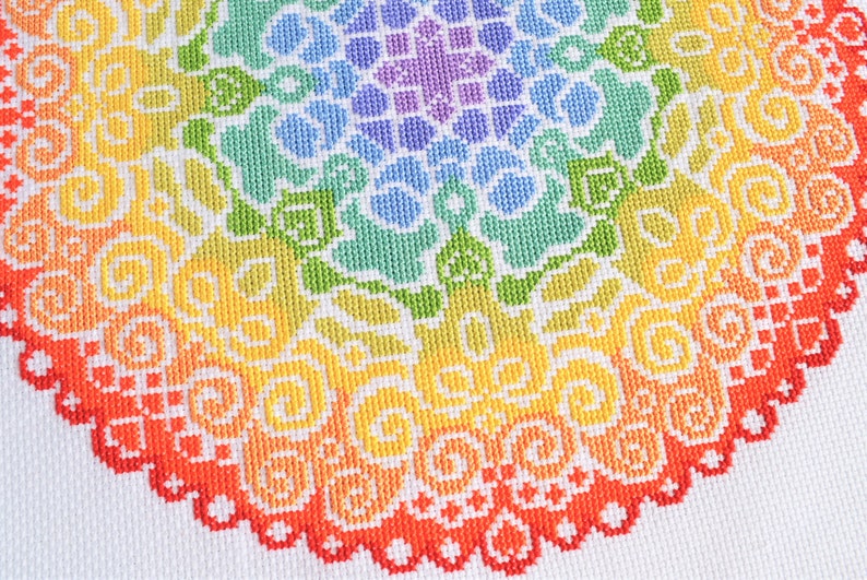 PATTERN Spectrum Mandala Cross Stitch Chart  Colourful Modern image 4