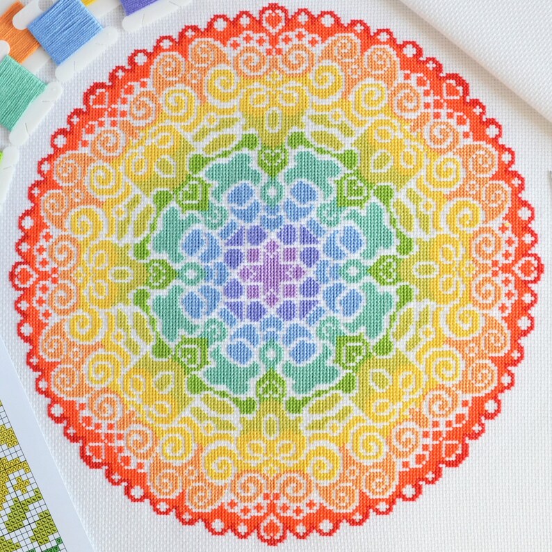 PATTERN Spectrum Mandala Cross Stitch Chart  Colourful Modern image 7