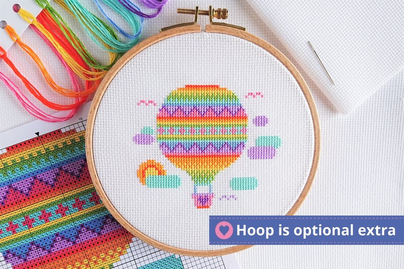 KIT Rainbow Balloon Cross Stitch Kit Best Quality Easy Modern Craft Kit for Adults Optional 6-inch Hoop Zweigart Fabric & DMC Threads image 7