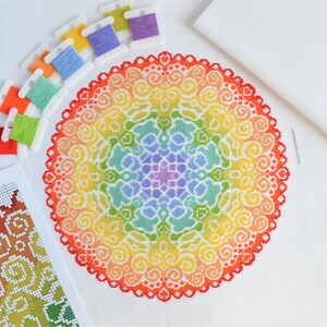 PATTERN Spectrum Mandala Cross Stitch Chart  Colourful Modern image 5
