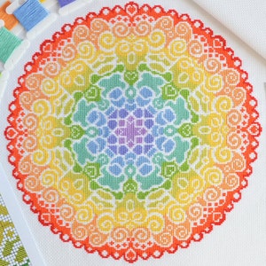 PATTERN Spectrum Mandala Cross Stitch Chart  Colourful Modern image 10