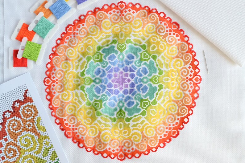 PATTERN Spectrum Mandala Cross Stitch Chart  Colourful Modern image 10