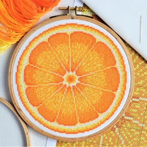 KIT Orange Half Cross Stitch Kit Best Quality Modern Craft for Adults with 6-inch Beechwood Hoop, 16 count Zweigart Aida and DMC Threads image 6
