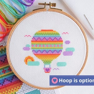 KIT Rainbow Balloon Cross Stitch Kit Best Quality Easy Modern Craft Kit for Adults Optional 6-inch Hoop Zweigart Fabric & DMC Threads image 3