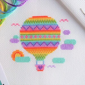KIT Rainbow Balloon Cross Stitch Kit Best Quality Easy Modern Craft Kit for Adults Optional 6-inch Hoop Zweigart Fabric & DMC Threads image 8