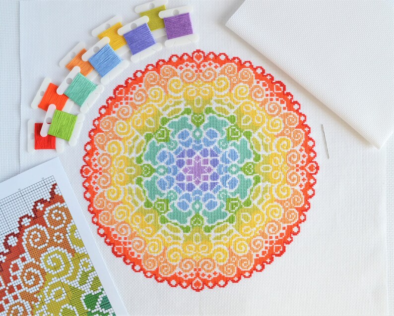 PATTERN Spectrum Mandala Cross Stitch Chart  Colourful Modern image 9