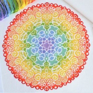 KIT Spectrum Mandala Cross Stitch Kit Best Quality Modern Craft for Adults Large Geometric Design 16 count Zweigart Aida and DMC Threads image 10