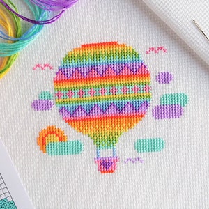 KIT Rainbow Balloon Cross Stitch Kit Best Quality Easy Modern Craft Kit for Adults Optional 6-inch Hoop Zweigart Fabric & DMC Threads image 5