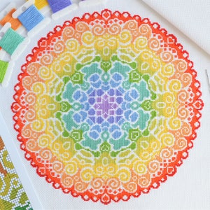 PATTERN Spectrum Mandala Cross Stitch Chart  Colourful Modern image 6
