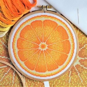 KIT Orange Half Cross Stitch Kit Best Quality Modern Craft for Adults with 6-inch Beechwood Hoop, 16 count Zweigart Aida and DMC Threads image 2