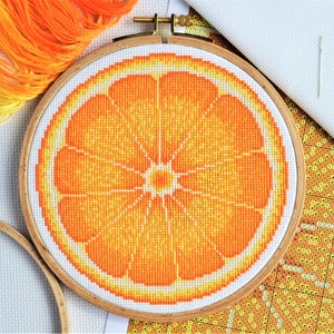 KIT Orange Half Cross Stitch Kit Best Quality Modern Craft for Adults with 6-inch Beechwood Hoop, 16 count Zweigart Aida and DMC Threads image 10