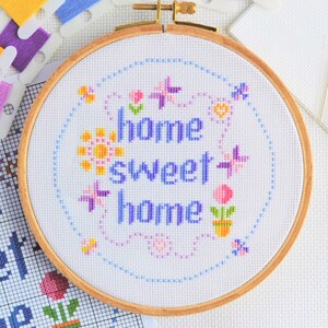 PATTERN Home Sweet Home Cross Stitch Chart Easy Pretty Home Decor Moder Design for 6-inch Hoop Bright Colours Home Sweet with Butterflies image 7