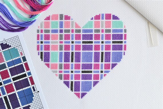 Tartan Square Cross Stitch Kit Modern Design on 14 count Aida with DMC Thread