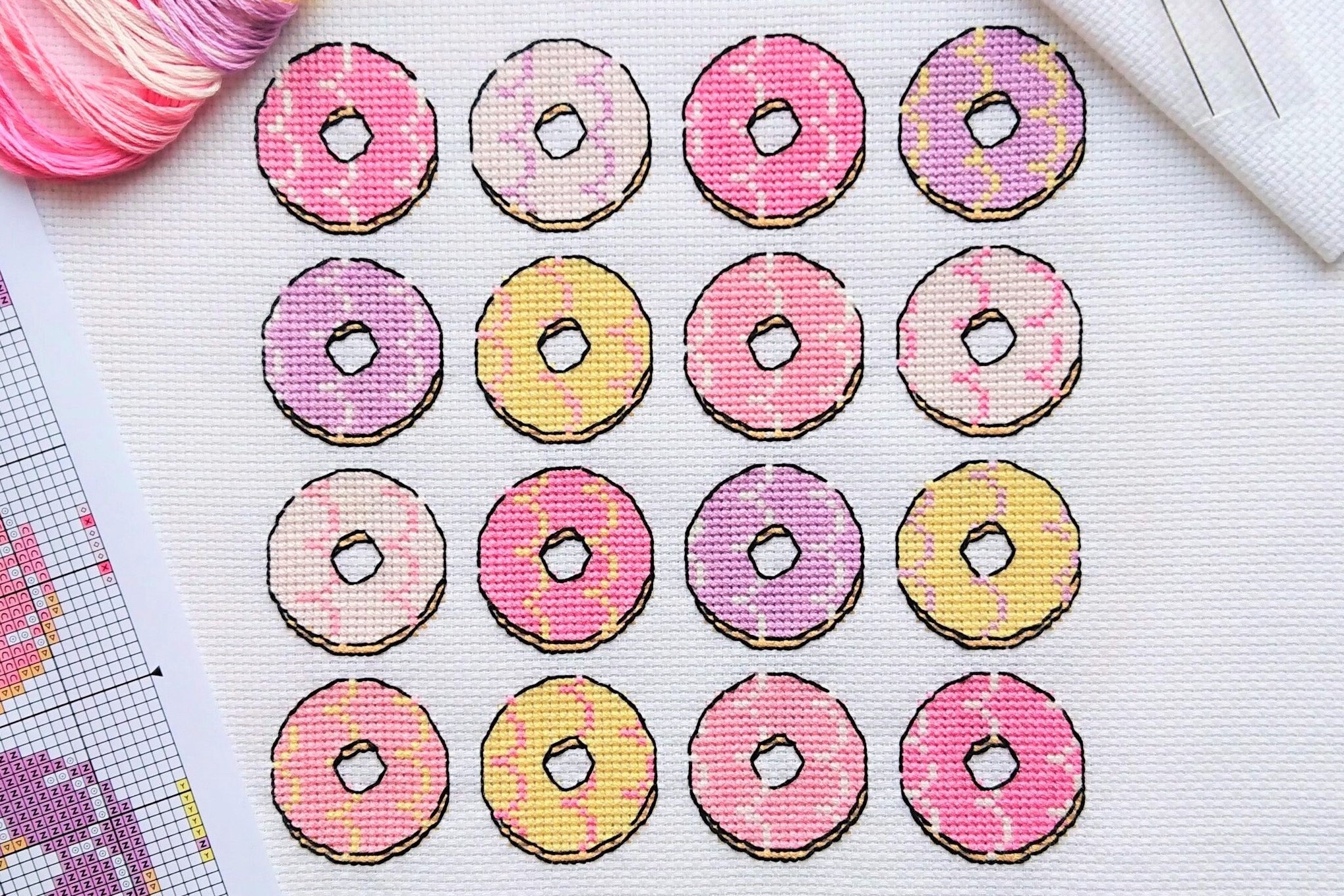 PATTERN Iced Rings Cross Stitch Chart - Pretty Sugar Cookies Sampler - Cross Stitch Pattern for 14 count - Easy Calming Craft DMC Thread Key