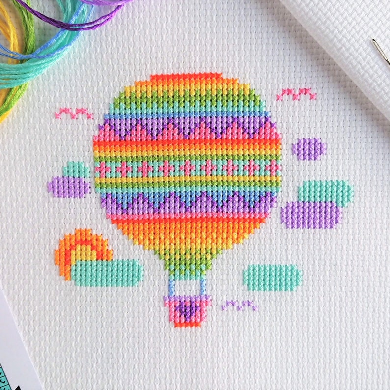 KIT Rainbow Balloon Cross Stitch Kit Best Quality Easy Modern Craft Kit for Adults Optional 6-inch Hoop Zweigart Fabric & DMC Threads image 9