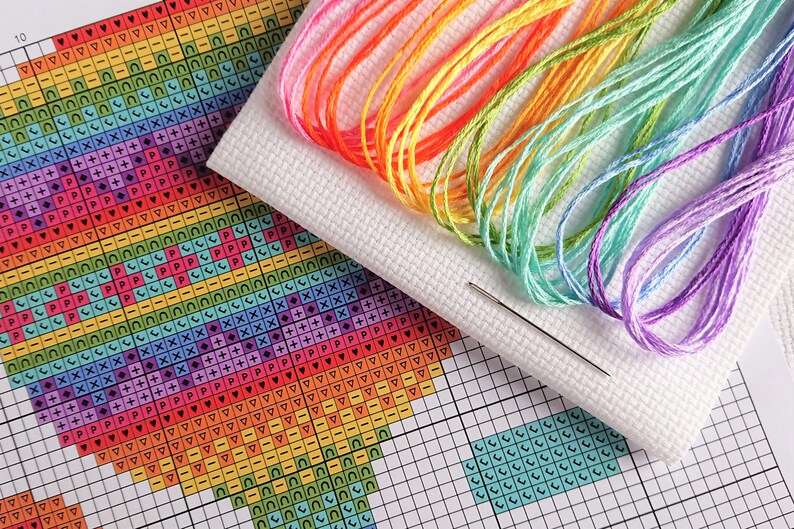 KIT Rainbow Balloon Cross Stitch Kit Best Quality Easy Modern Craft Kit for Adults Optional 6-inch Hoop Zweigart Fabric & DMC Threads image 6