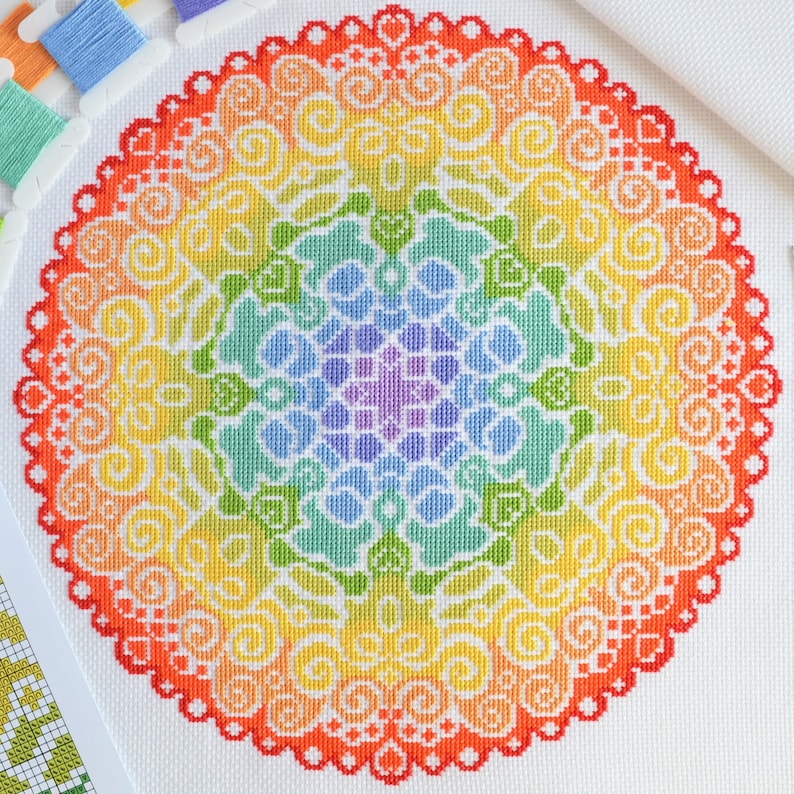 PATTERN Spectrum Mandala Cross Stitch Chart  Colourful Modern image 3