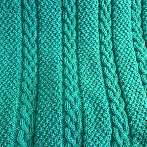 Knitted cable throw in Sea Green.