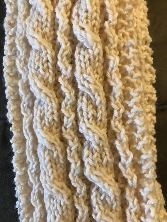 Knitted cable and eyelets white scarf