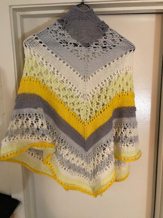 Lightweight lace and bright colors knitted shawl