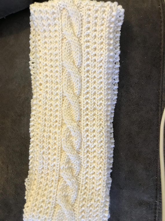 Knitted white cable scarf