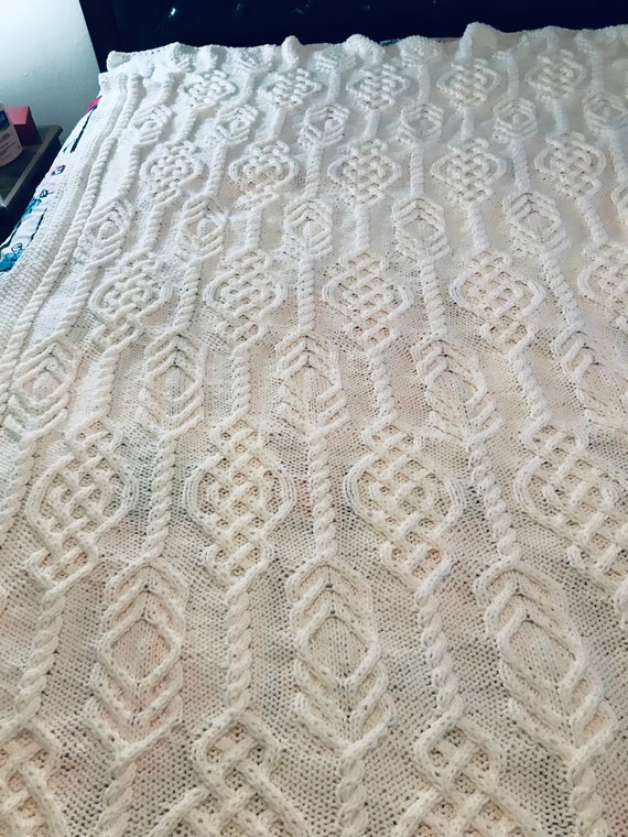 Knitted White Celtic Cable Throw
