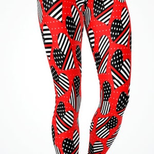 Fire Wives Red Heart Line Leggings Full Length or Capri Length