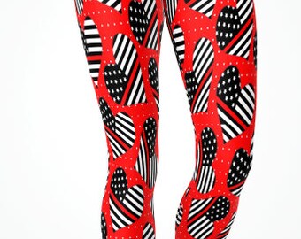 Fire Wives Red Heart Line Leggings Full Length or Capri Length
