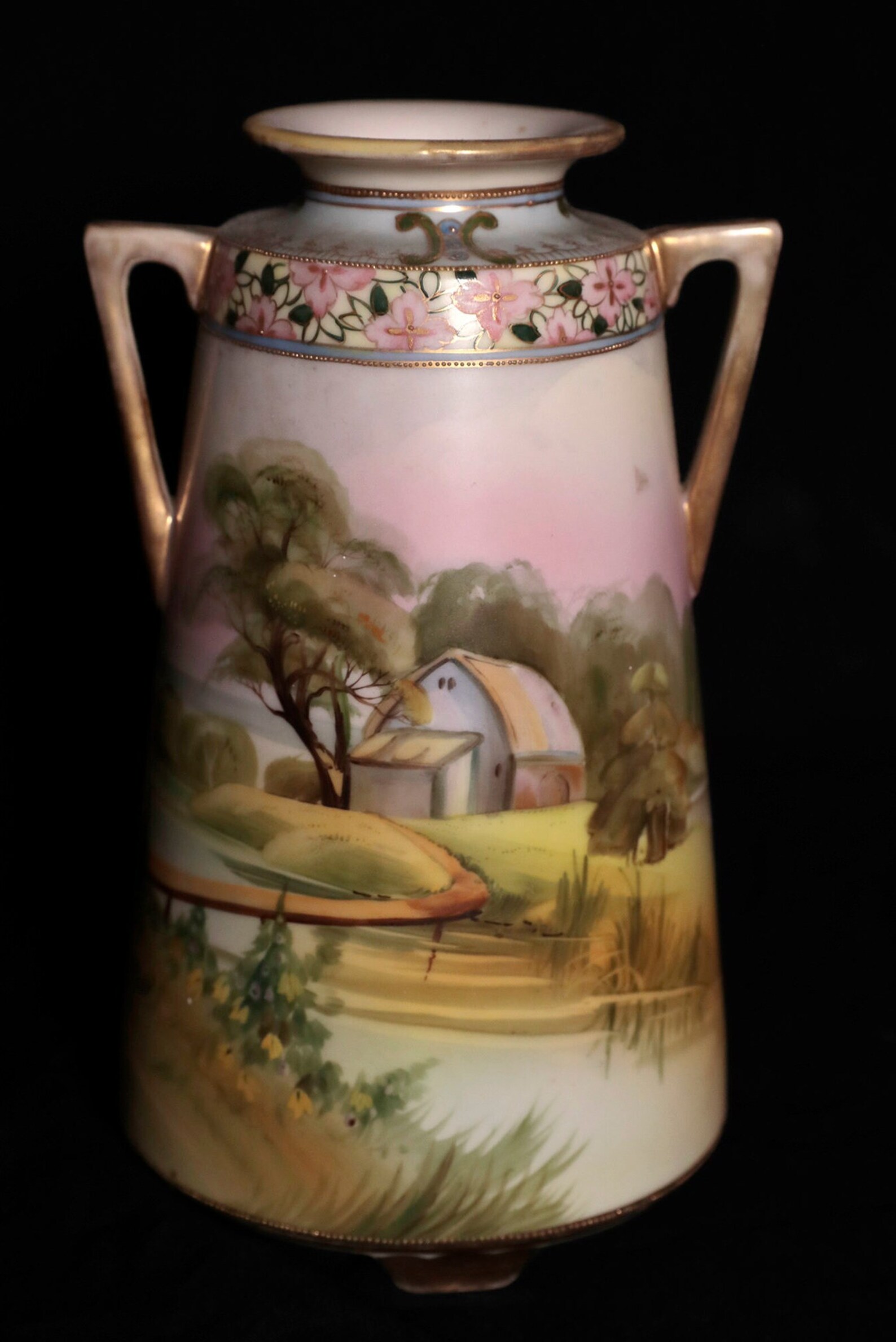Antique Hand Painted Nippon Vase Farm at Sunset Etsy