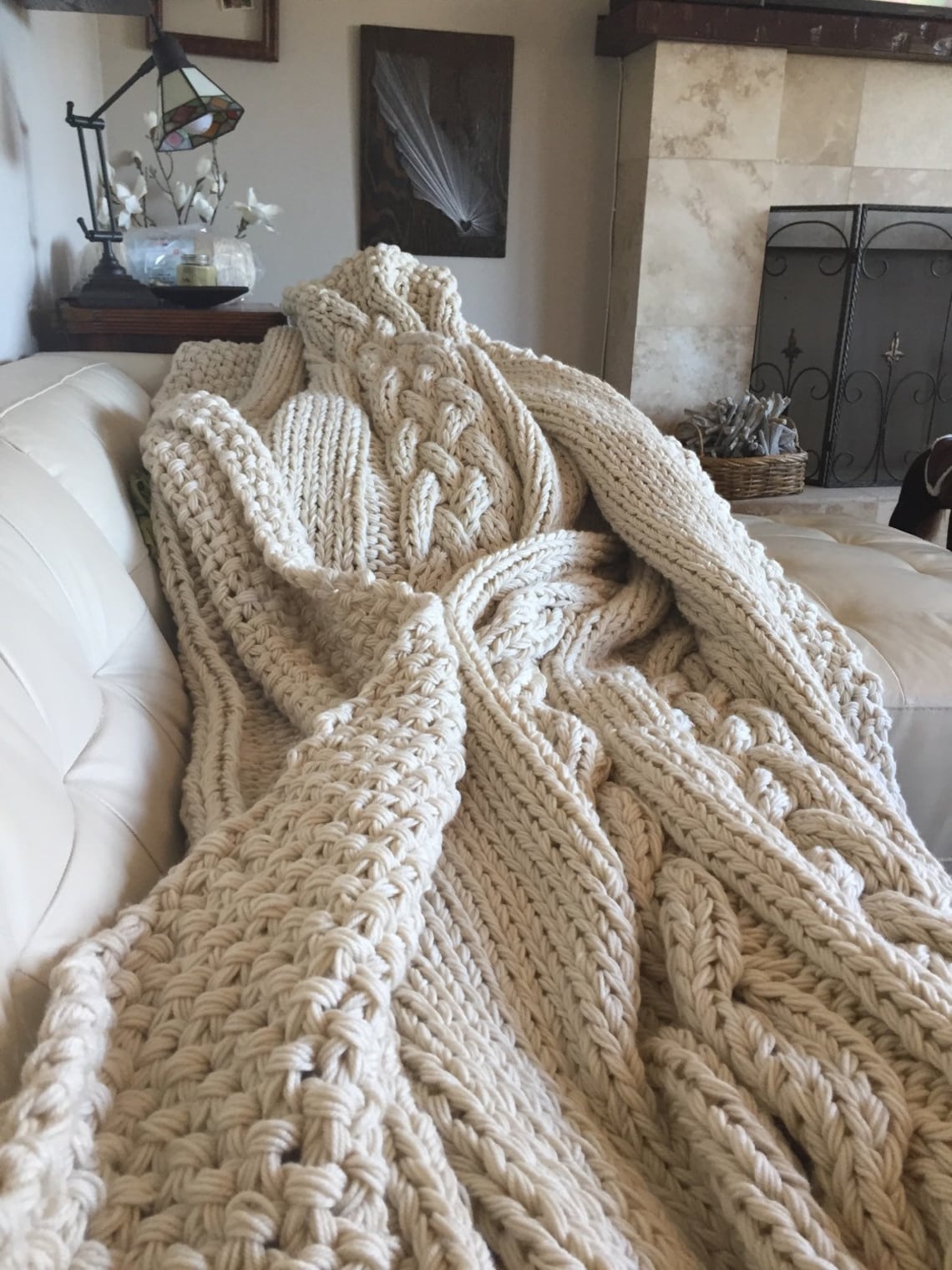 Giant Super Chunky Cable Knit King Size Blanket Etsy