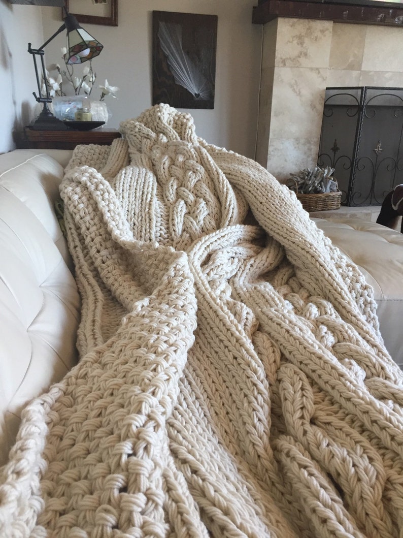 Giant Super Chunky Cable Knit King Size Blanket Etsy
