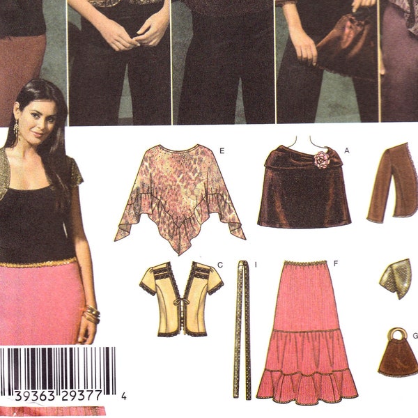 Simplicity 4334, Misses Boho Skirt, Shrug, Poncho, Scarf , Handbag and Knit Poncho, Sizes 6, 8, 10, 12, 14, Uncut