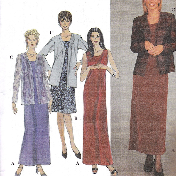 Semi Fitted Knee Length or Maxi Dress, Sleeveless Dress with  Sheer  Jacket Option, Skirt Suit   Misses Size 8, 10, 12, 14, Simplicity 8937,