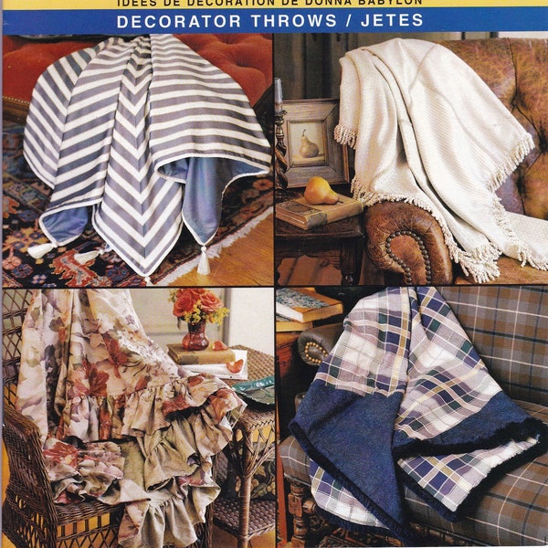 Decorator Throws Pattern, 62 Inch Square Ruffled Throw, 56 Inch Fringed Throw, 53 Inch Tassled Throw More Splash Than Cash, McCalls 2504