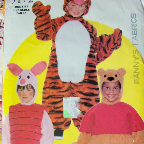 Winnie The Pooh, Tigger and Eyore Costume, Children's Sizes 1 to 6, Butterick 5172,  Pooh Pattern, Piglet Pattern, Tigger Sewing Pattern