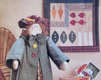 18.5 Garden Doll and Her Doll Clothes, and a  14 x 14 Garden  Vegetables in Rows Quilt and Stuffed Vegetables,McCalls 703, Quilt Pattern