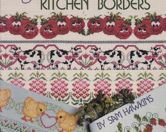 Kitchen Borders Cross Stitch Charts, Chicks, Carrots, Apples, Cows, Pink Pineapples, Smiling Tomatoes, Tea Pots, Fruit, Hearts, Strawberries