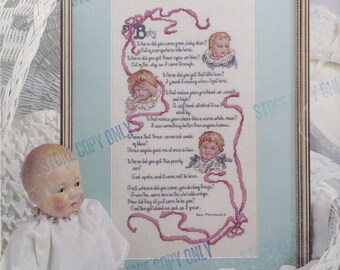 Baby Liebe Kreuzstich Diagramm, wo kamen Sie von Baby Liebe, wo haben Sie diese Augen so blau, Lesiure Arts 878, Jahrgang 1990