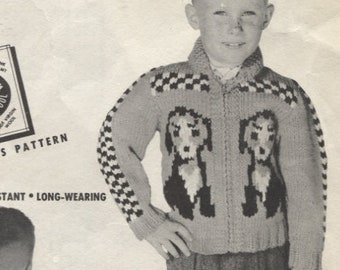 The Puppies Graph Style Cardigan Knitting Pattern, Children's Sizes  4 and 6 Years, Mary Maxim 468, Fair Isle Knitting Pattern