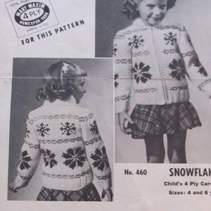 Mary Maxim 460, Snowflake  Sweater Knitting Pattern for Kids, Sizes 4 and 6 years